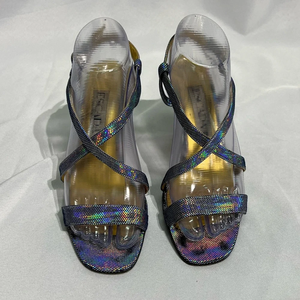 ESCADA Vintage Metallic Rainbow Strappy Heels - size 9B - Picture 3 of 13
